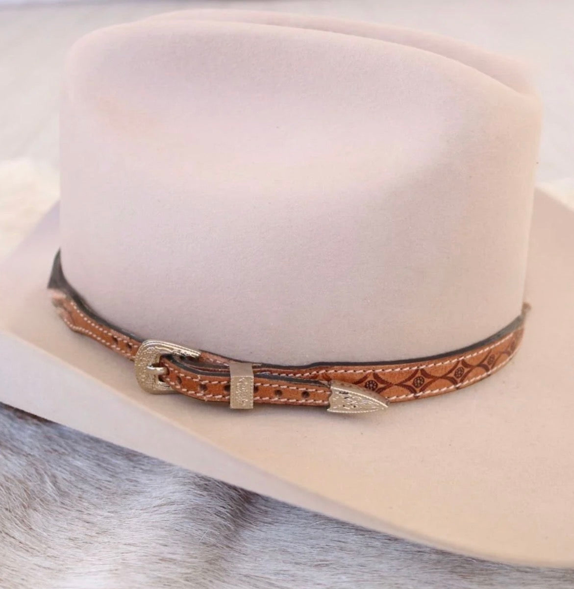 Tooled Diamond Leather Hat Band