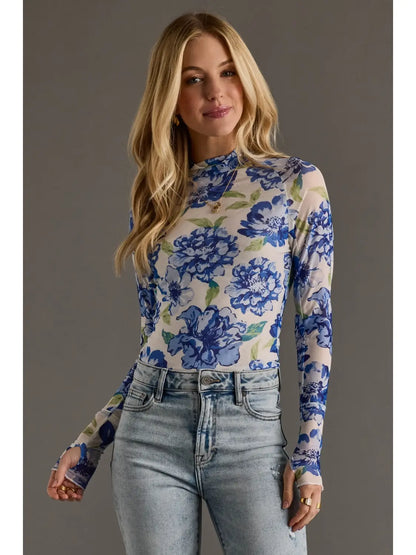 Cobalt Bloom Mesh Top