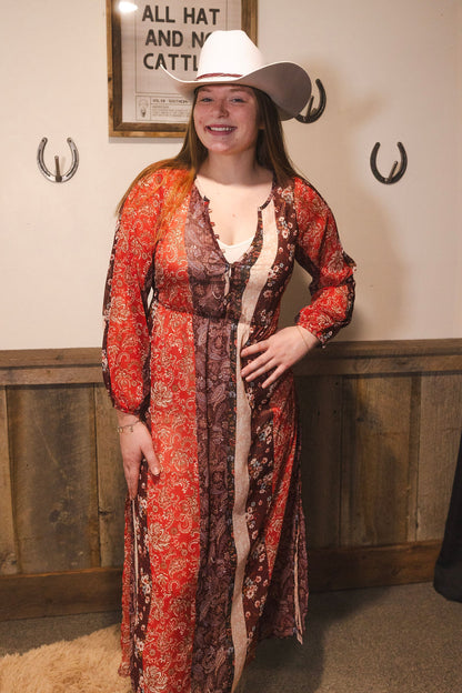 Red Rock Bloom Sheer Dress