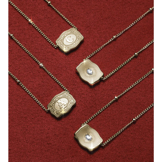 Gold Ultra Mini Belt Buckle Initial Necklace