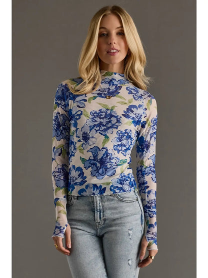 Cobalt Bloom Mesh Top