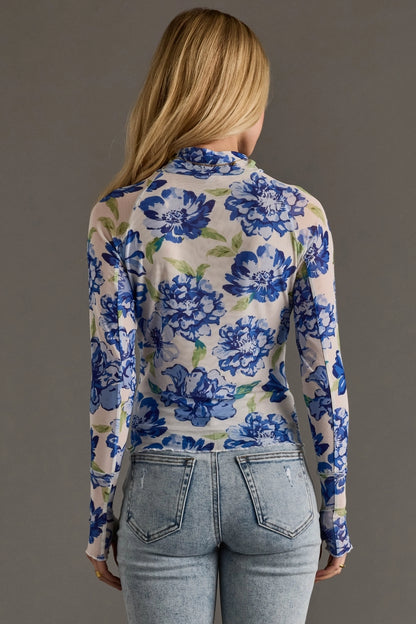 Cobalt Bloom Mesh Top