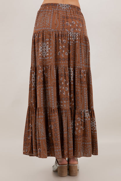 Sepia Petal Tiered Maxi Skirt