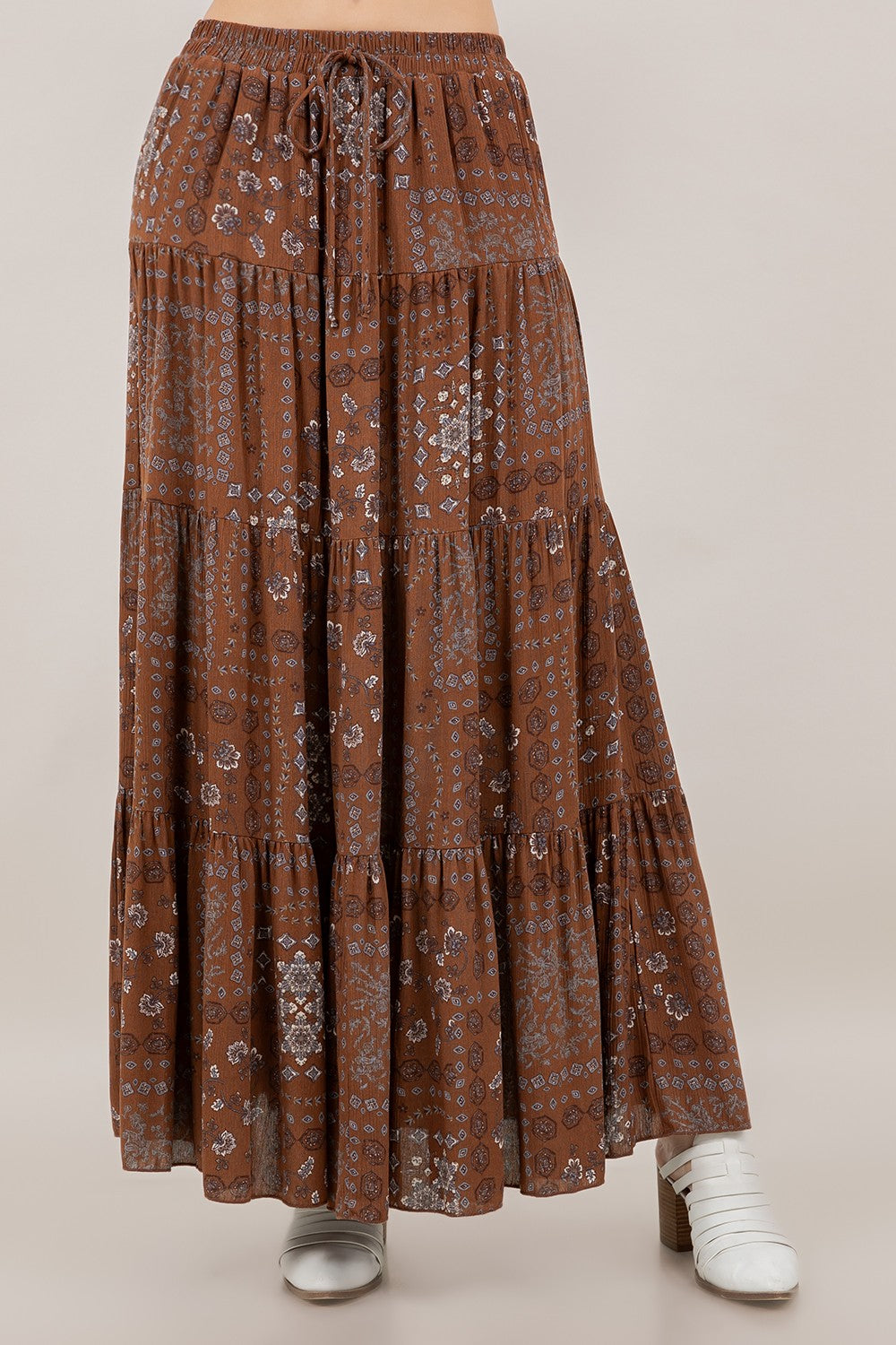 Sepia Petal Tiered Maxi Skirt
