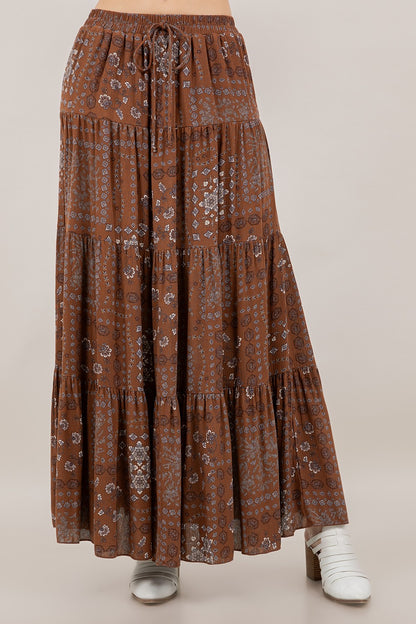 Sepia Petal Tiered Maxi Skirt