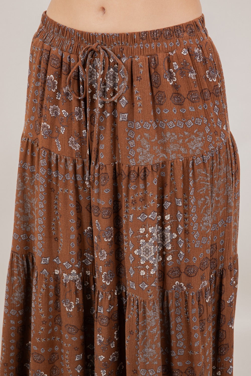 Sepia Petal Tiered Maxi Skirt