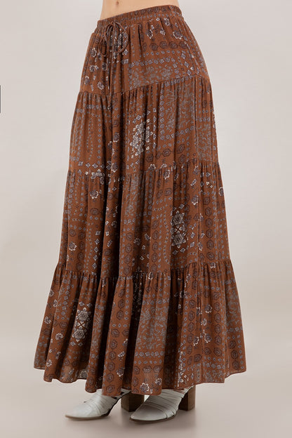 Sepia Petal Tiered Maxi Skirt
