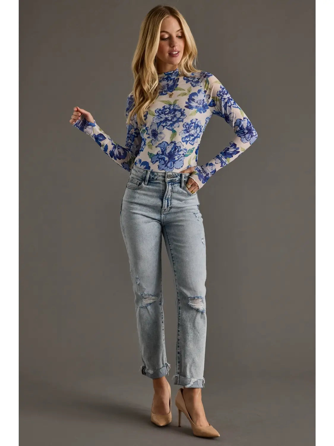 Cobalt Bloom Mesh Top