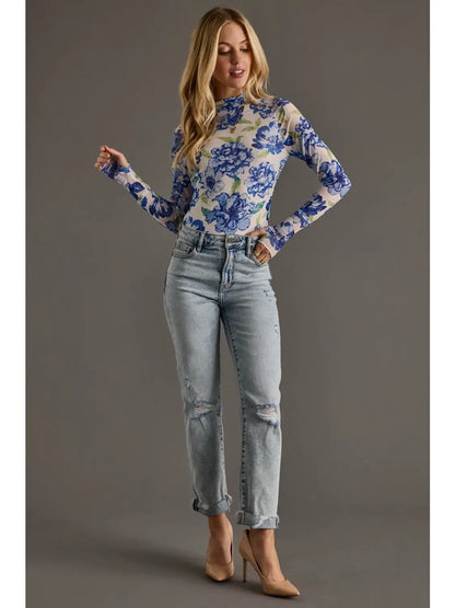 Cobalt Bloom Mesh Top