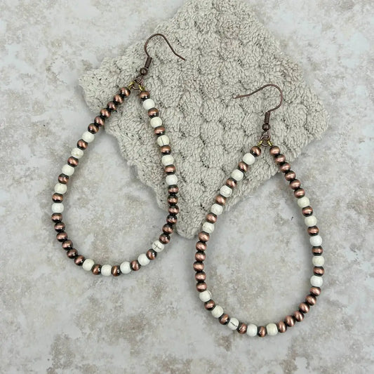 Cooper Navajo Pear/white Stone Earrings