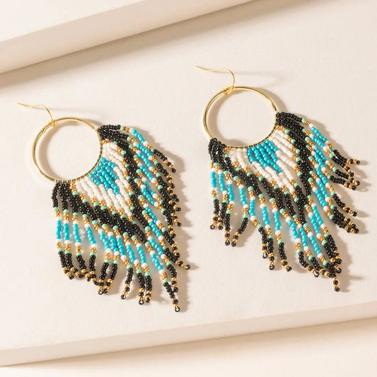 Blue Flare Fringe Earrings