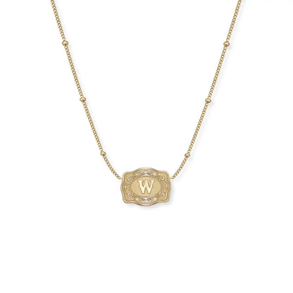 Gold Ultra Mini Belt Buckle Initial Necklace