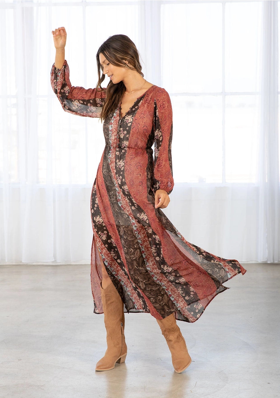 Red Rock Bloom Sheer Dress