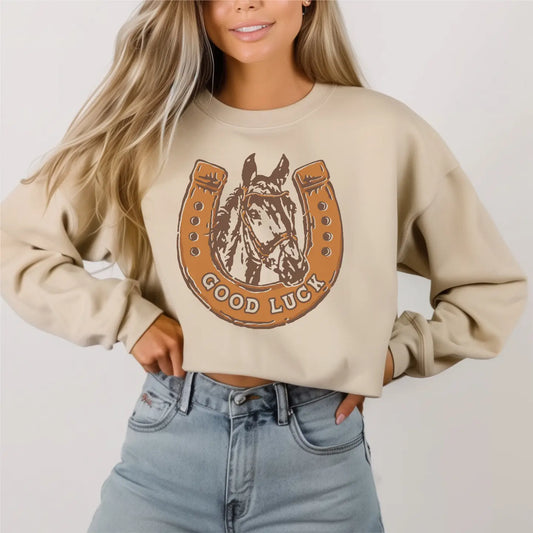 Good Luck Pony Cropped  Sweatshirt