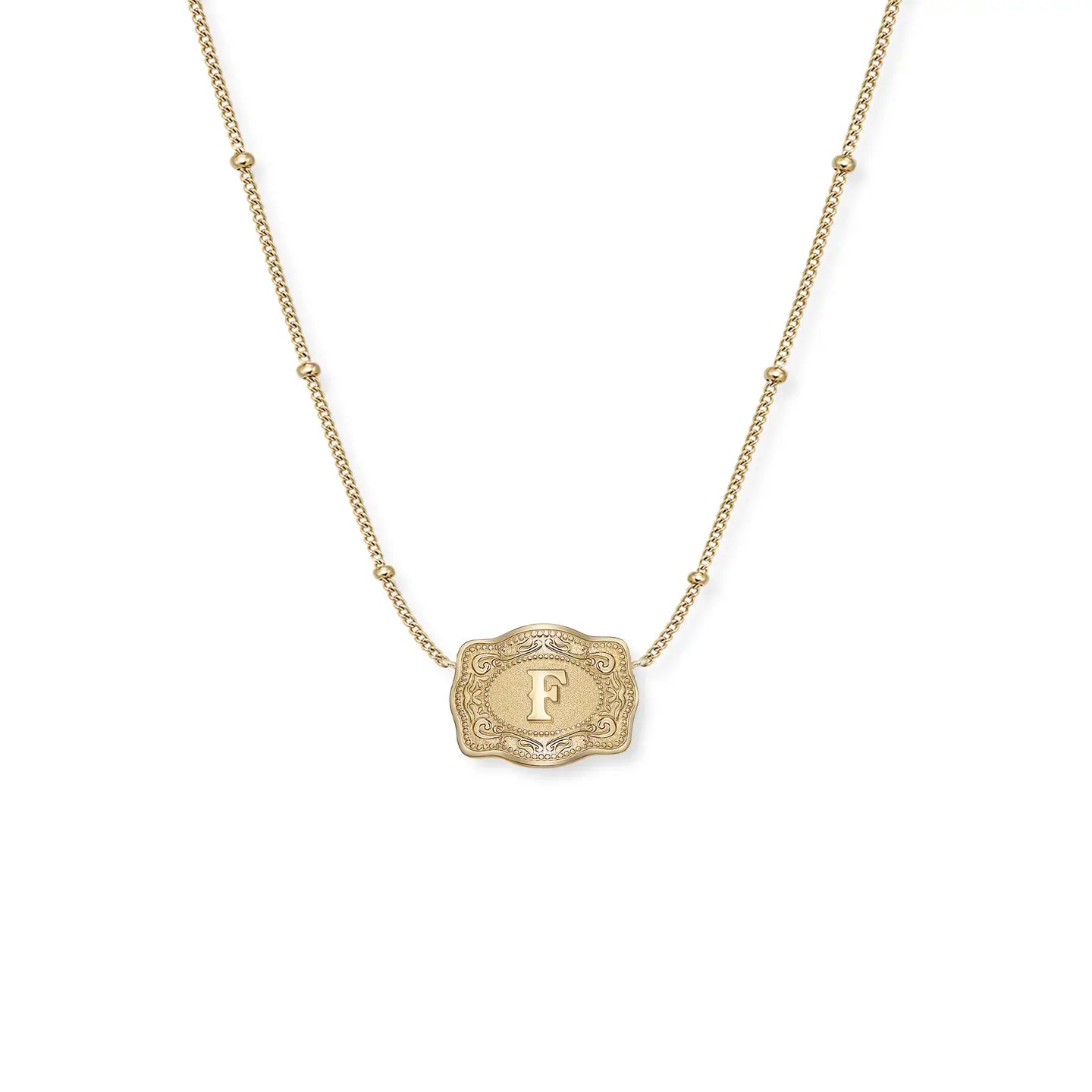 Gold Ultra Mini Belt Buckle Initial Necklace