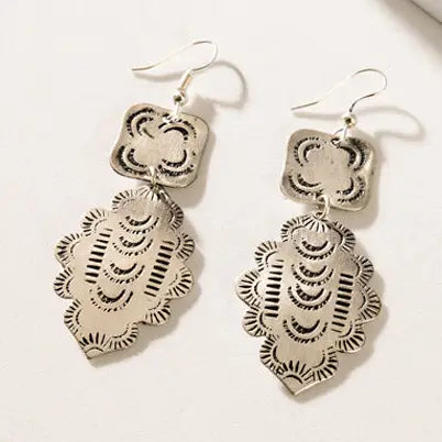 Flowing River Shield Earrings in Silver