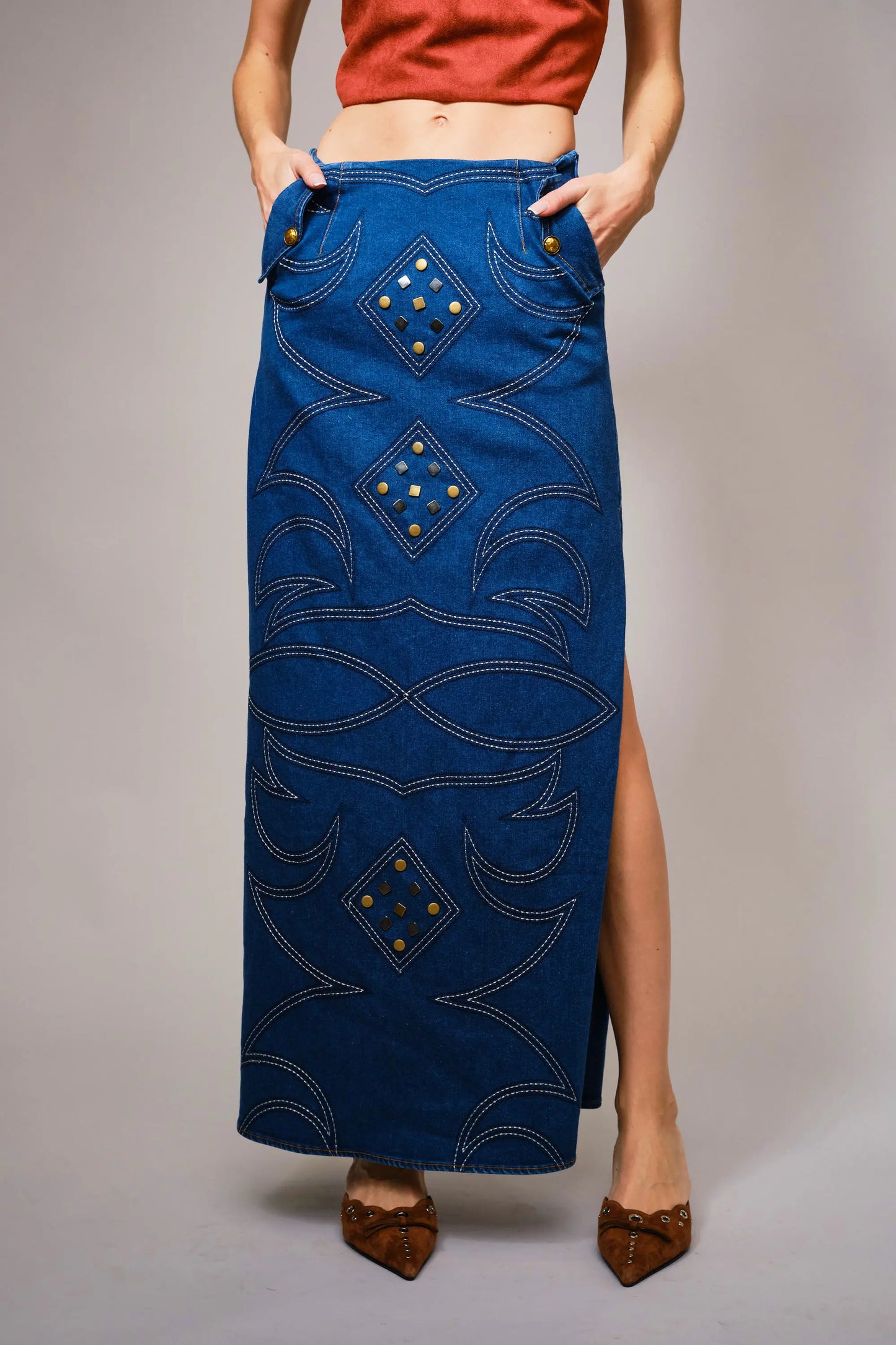 Westbound Stitch Denim Skirt