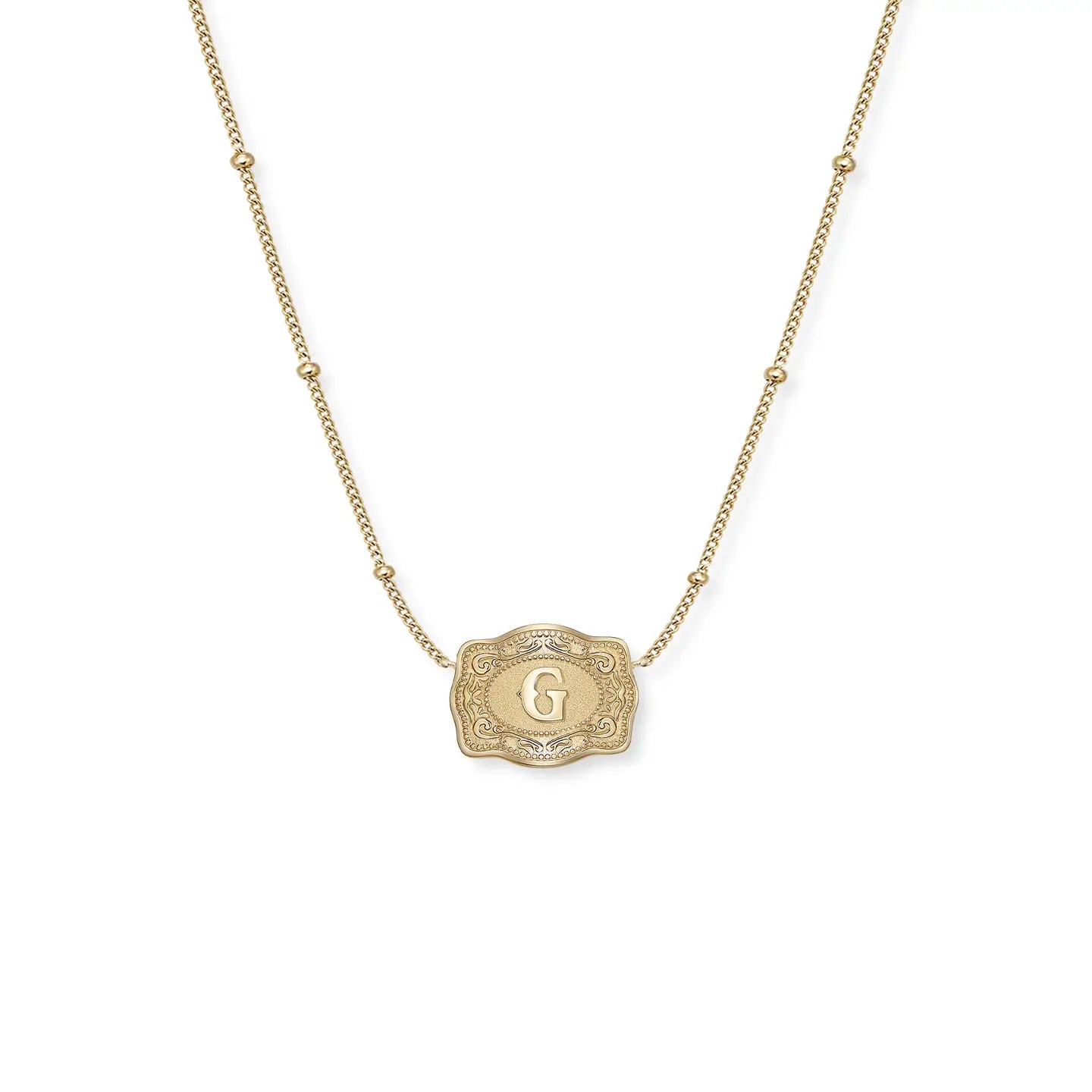 Gold Ultra Mini Belt Buckle Initial Necklace