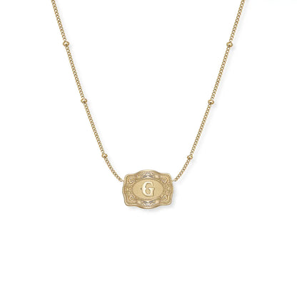 Gold Ultra Mini Belt Buckle Initial Necklace