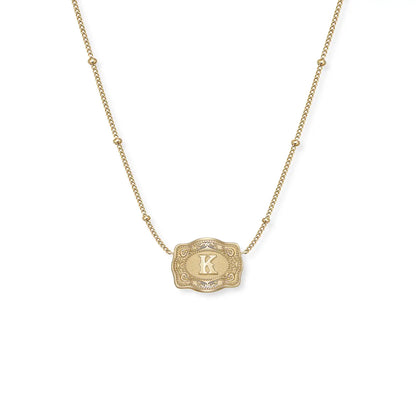 Gold Ultra Mini Belt Buckle Initial Necklace