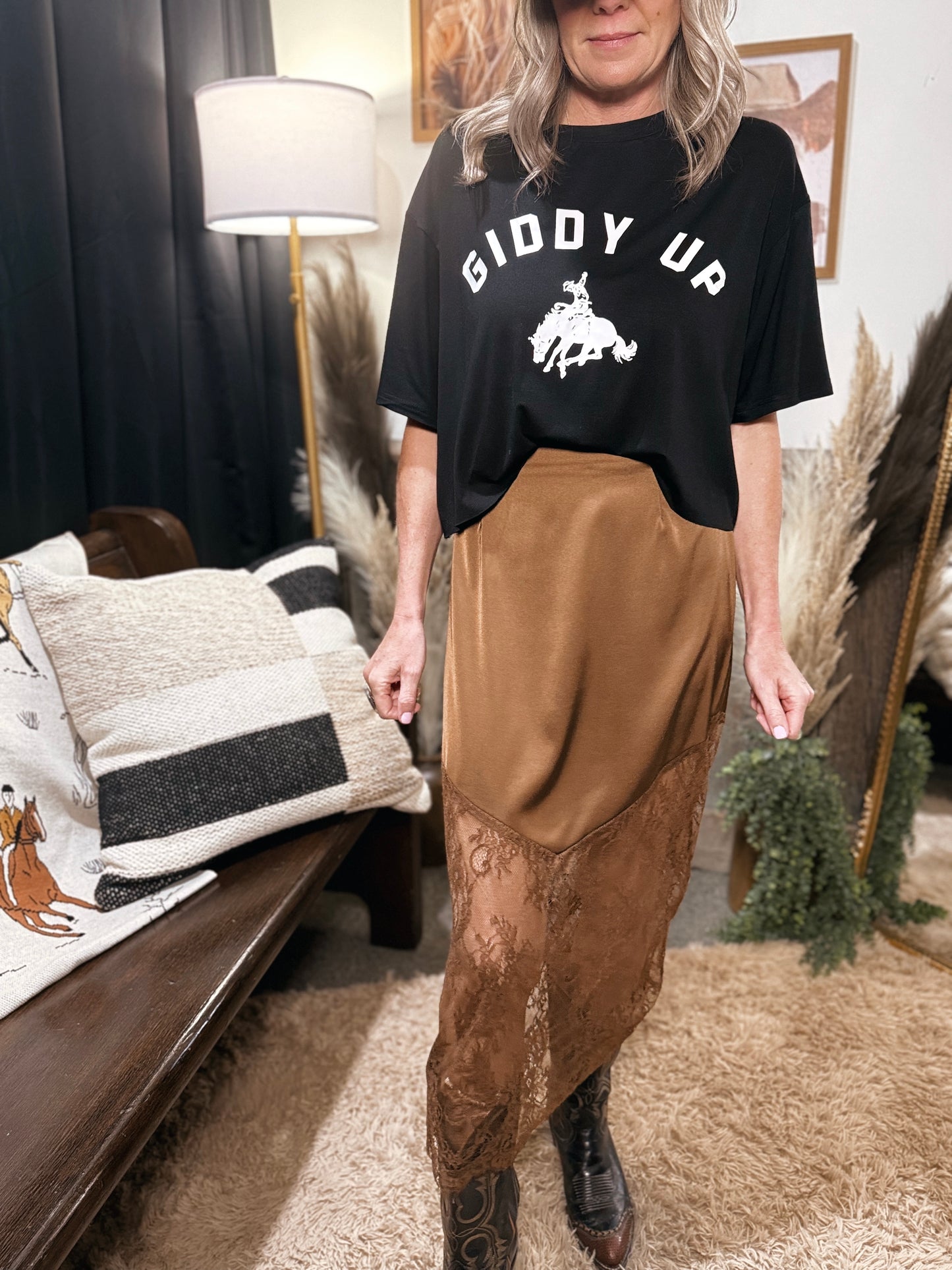 Whiskey Lace Midi Skirt