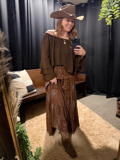 Sepia Petal Tiered Maxi Skirt