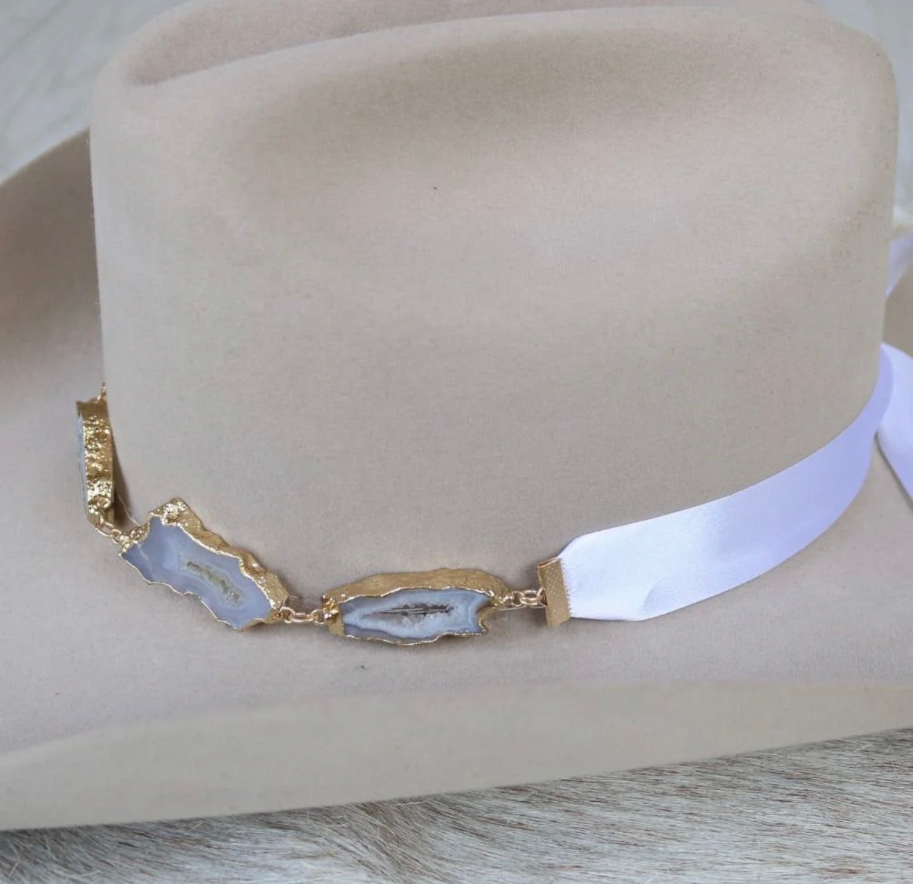 Savannah - White Geode Slice Hat Band