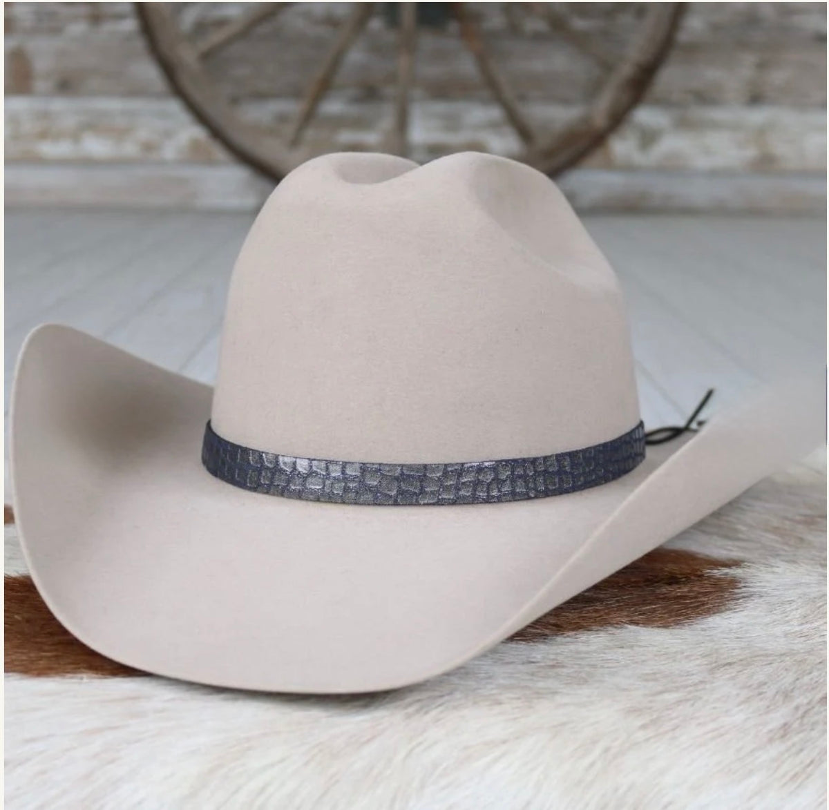 Leather Croc Hat Band - Slate