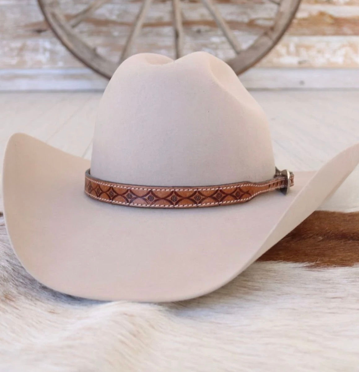 Tooled Diamond Leather Hat Band