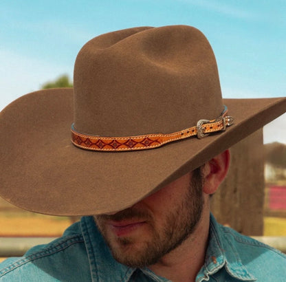 Tooled Diamond Leather Hat Band