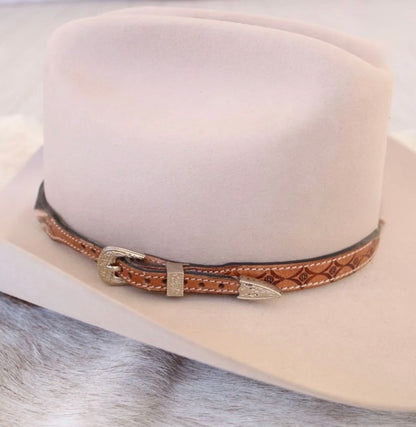 Tooled Diamond Leather Hat Band