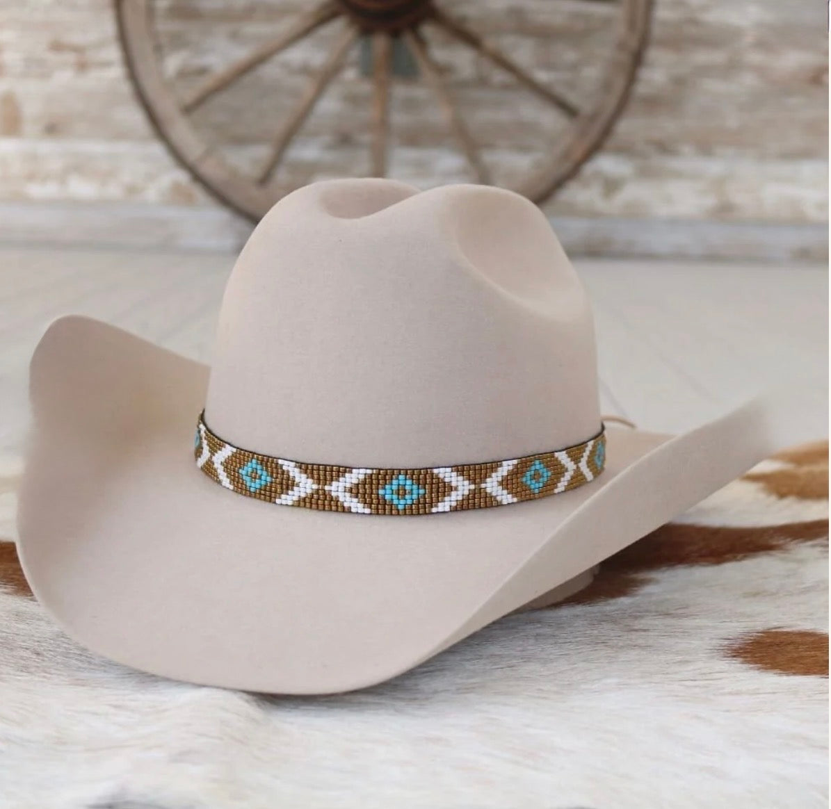 Bronze/Turquoise Beaded Hat Band
