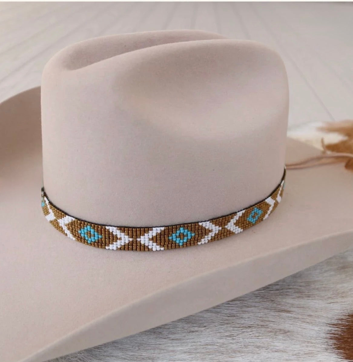 Bronze/Turquoise Beaded Hat Band
