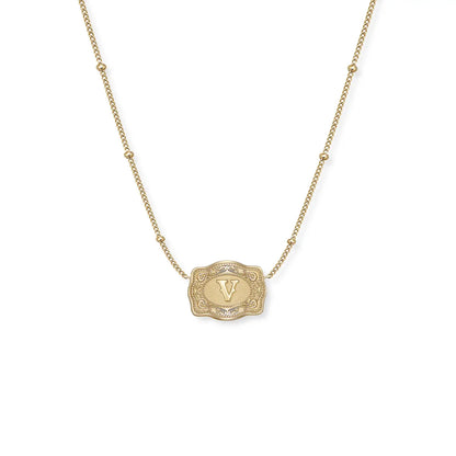 Gold Ultra Mini Belt Buckle Initial Necklace
