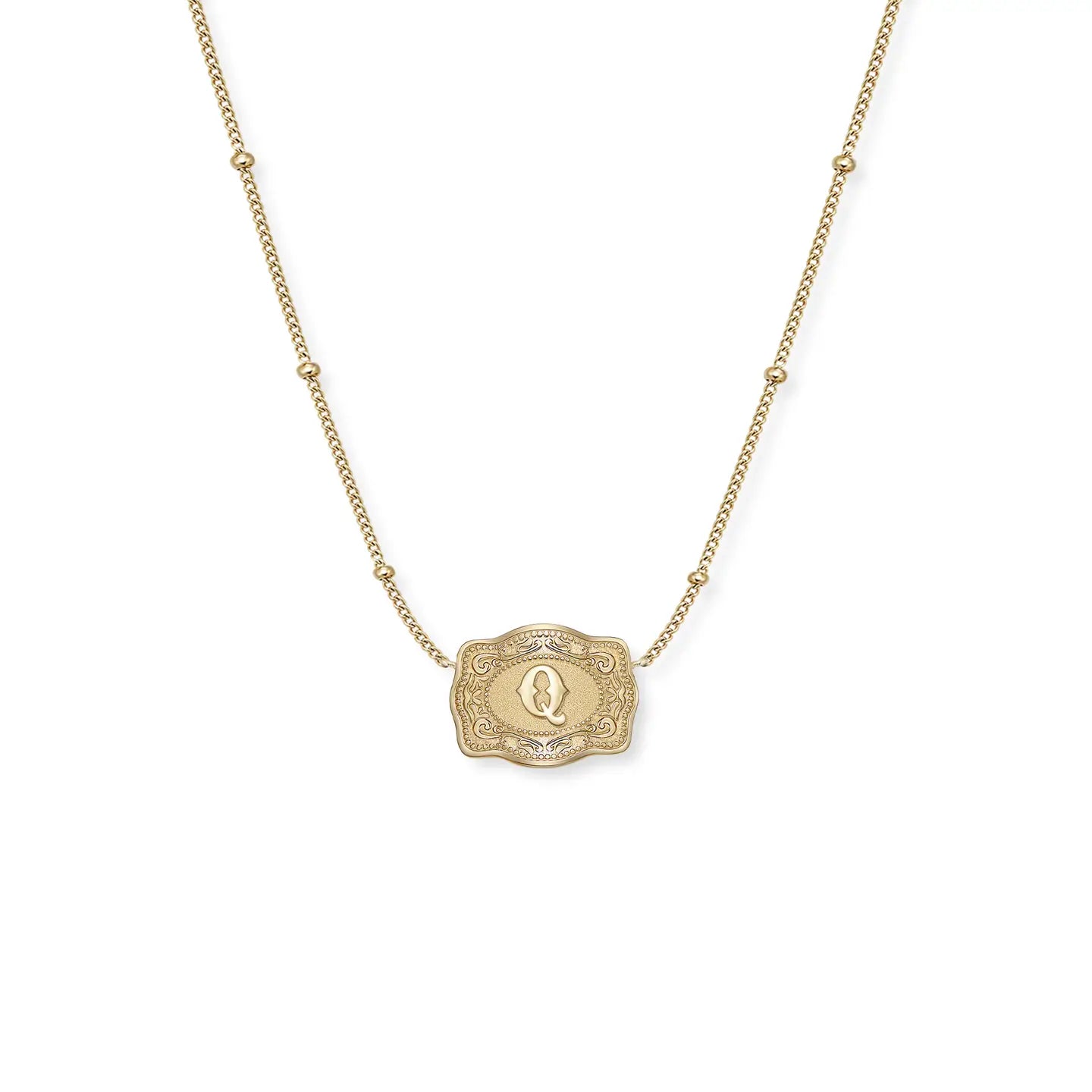 Gold Ultra Mini Belt Buckle Initial Necklace