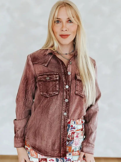 Burgundy Washed Concho Button Down