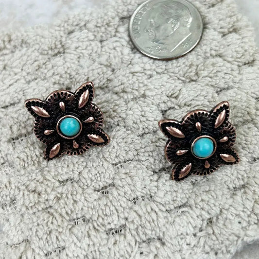 Copper Blue Turquoise Stone Earrings