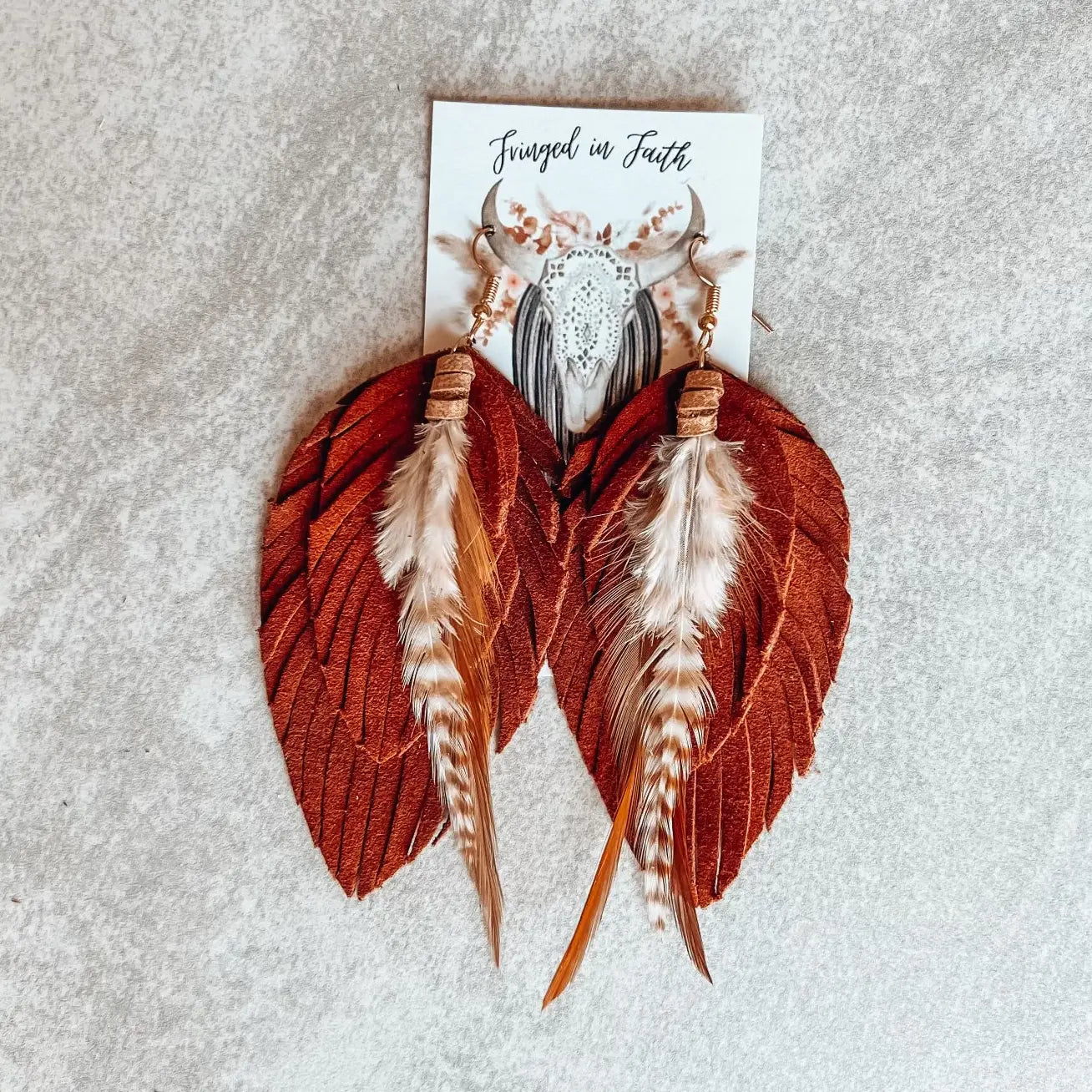 Ronan Fringe Feather Earrings / Rust