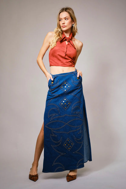 Westbound Stitch Denim Skirt