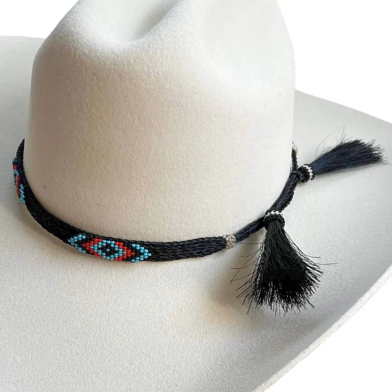 Blue Roan Beaded Horsehair Hat Band