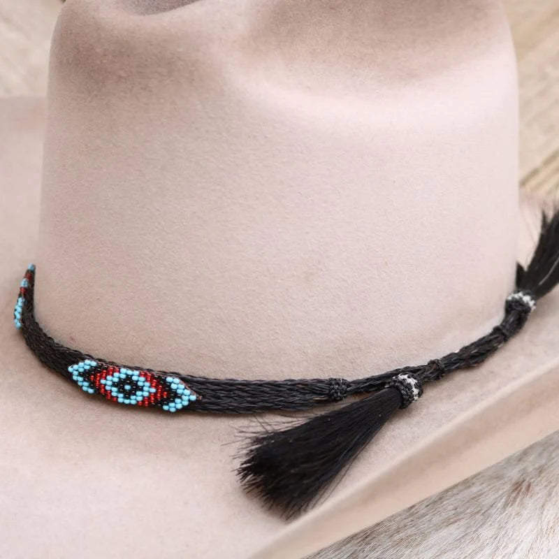 Blue Roan Beaded Horsehair Hat Band