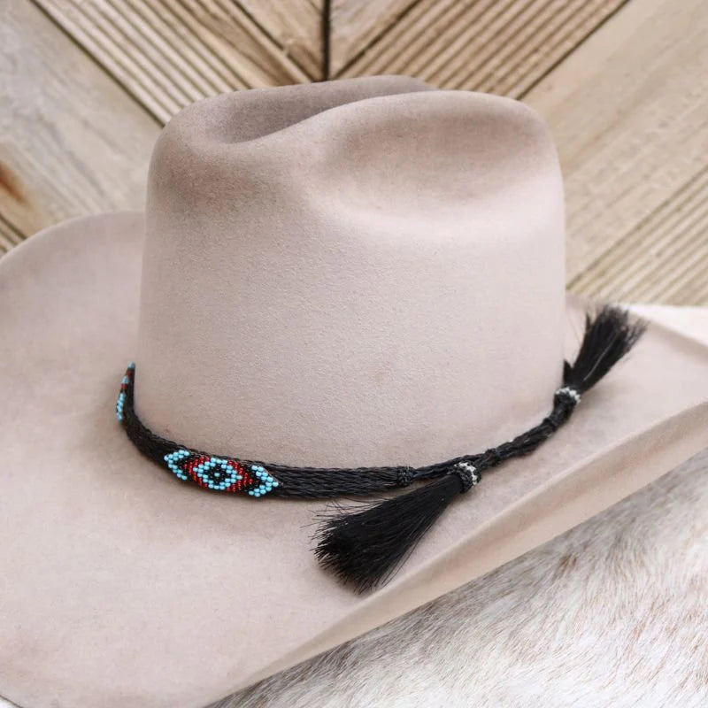 Blue Roan Beaded Horsehair Hat Band